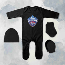 Load image into Gallery viewer, IPL Delhi Capitals Jumpsuit with Cap, Mittens and Booties Romper Set for Baby Boy - KidsFashionVilla
