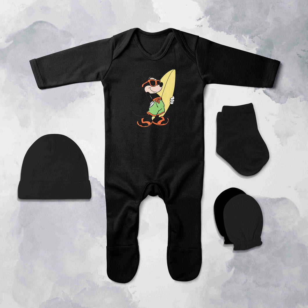 Cute Cartoons Quotes Jumpsuit with Cap, Mittens and Booties Romper Set for Baby Boy - KidsFashionVilla