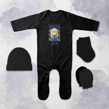 Load image into Gallery viewer, Hanging Out Cute Cartoons Quotes Jumpsuit with Cap, Mittens and Booties Romper Set for Baby Boy - KidsFashionVilla

