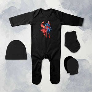 Cute Superhero Cartoon Jumpsuit with Cap, Mittens and Booties Romper Set for Baby Boy - KidsFashionVilla