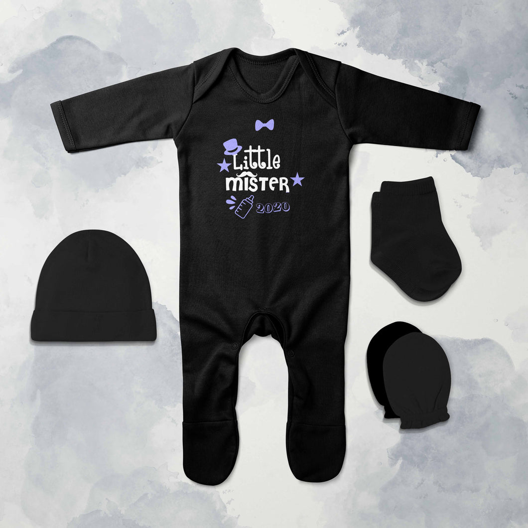 Little Mister New Year Jumpsuit with Cap, Mittens and Booties Romper Set for Baby Boy - KidsFashionVilla