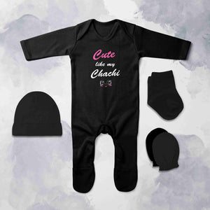 Cute Like My Chachi Jumpsuit with Cap, Mittens and Booties Romper Set for Baby Boy - KidsFashionVilla