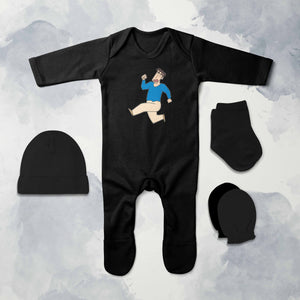 Cute Family Cartoon Jumpsuit with Cap, Mittens and Booties Romper Set for Baby Boy - KidsFashionVilla