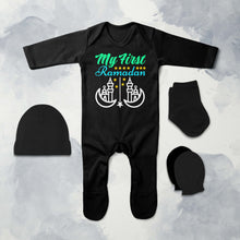 Load image into Gallery viewer, My First Ramadan Jumpsuit with Cap, Mittens and Booties Romper Set for Baby Boy - KidsFashionVilla
