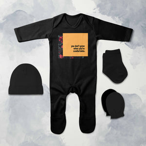 You Dont Grow Minimal Jumpsuit with Cap, Mittens and Booties Romper Set for Baby Boy - KidsFashionVilla