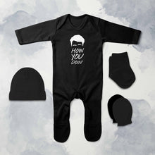 Load image into Gallery viewer, How You Doin Web Series Jumpsuit with Cap, Mittens and Booties Romper Set for Baby Boy - KidsFashionVilla
