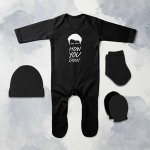 How You Doin Web Series Jumpsuit with Cap, Mittens and Booties Romper Set for Baby Boy - KidsFashionVilla