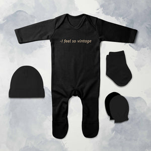 I Feel So Vintage Minimal Jumpsuit with Cap, Mittens and Booties Romper Set for Baby Boy - KidsFashionVilla