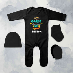Custom Name Garbe Ghumva Re Navratri Jumpsuit with Cap, Mittens and Booties Romper Set for Baby Boy - KidsFashionVilla