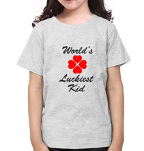 Load image into Gallery viewer, World Luckiest Kid Mom Dad Family Half Sleeves T-Shirts-KidsFashionVilla
