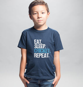 Eat Sleep Cricket Repeat Half Sleeves T-Shirt for Boys and Kids-KidsFashionVilla