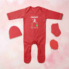 Load image into Gallery viewer, Cricket Is Calling Cricket Quotes Jumpsuit with Cap, Mittens and Booties Romper Set for Baby Boy - KidsFashionVilla
