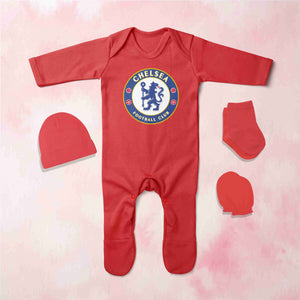 Chelsea Fc Logo Jumpsuit with Cap, Mittens and Booties Romper Set for Baby Boy - KidsFashionVilla