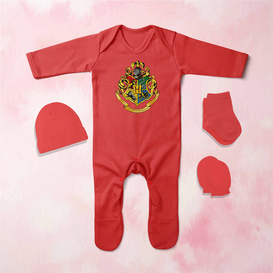 Harry Potter Web Series Jumpsuit with Cap, Mittens and Booties Romper Set for Baby Boy - KidsFashionVilla
