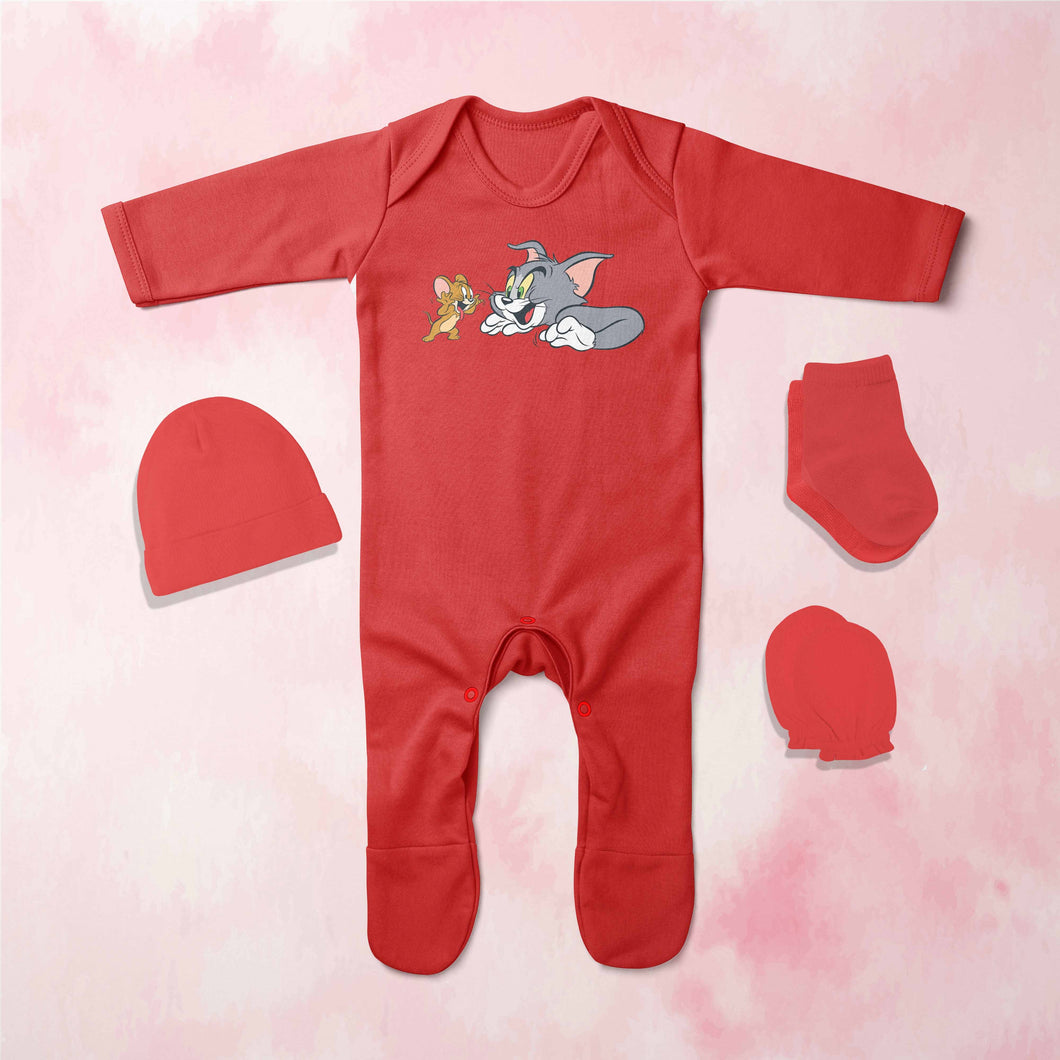 Cute Friends Cartoon Jumpsuit with Cap, Mittens and Booties Romper Set for Baby Boy - KidsFashionVilla