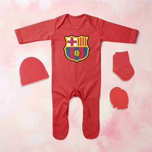 Load image into Gallery viewer, Barcelona Logo Jumpsuit with Cap, Mittens and Booties Romper Set for Baby Boy - KidsFashionVilla
