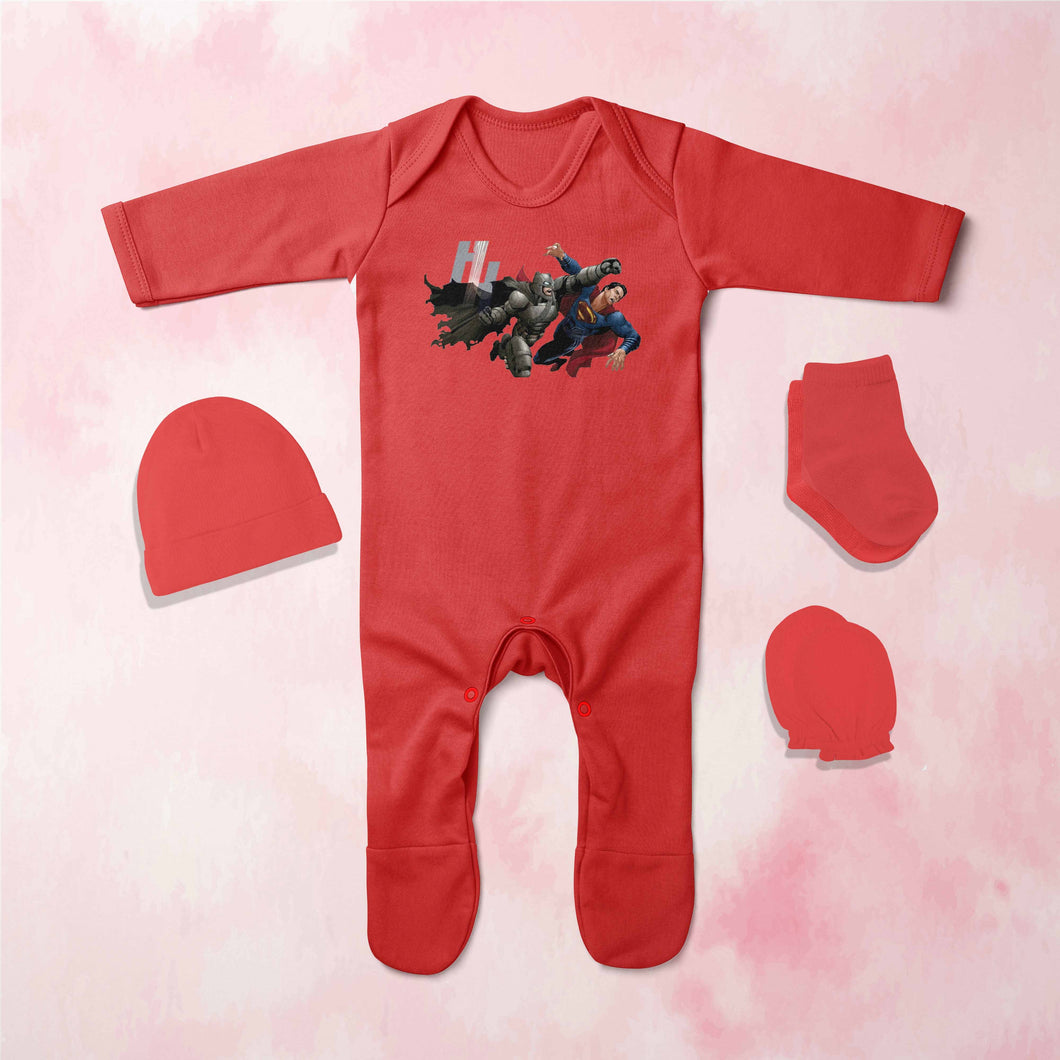 Friends Superhero Cartoon Jumpsuit with Cap, Mittens and Booties Romper Set for Baby Boy - KidsFashionVilla