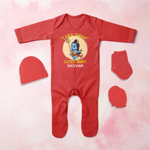 Load image into Gallery viewer, Custom Name Cutest Bhakt Mahashivratri Jumpsuit with Cap, Mittens and Booties Romper Set for Baby Boy - KidsFashionVilla
