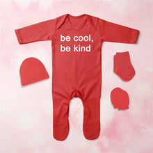 Load image into Gallery viewer, Be Cool Be Kind Minimal Jumpsuit with Cap, Mittens and Booties Romper Set for Baby Boy - KidsFashionVilla
