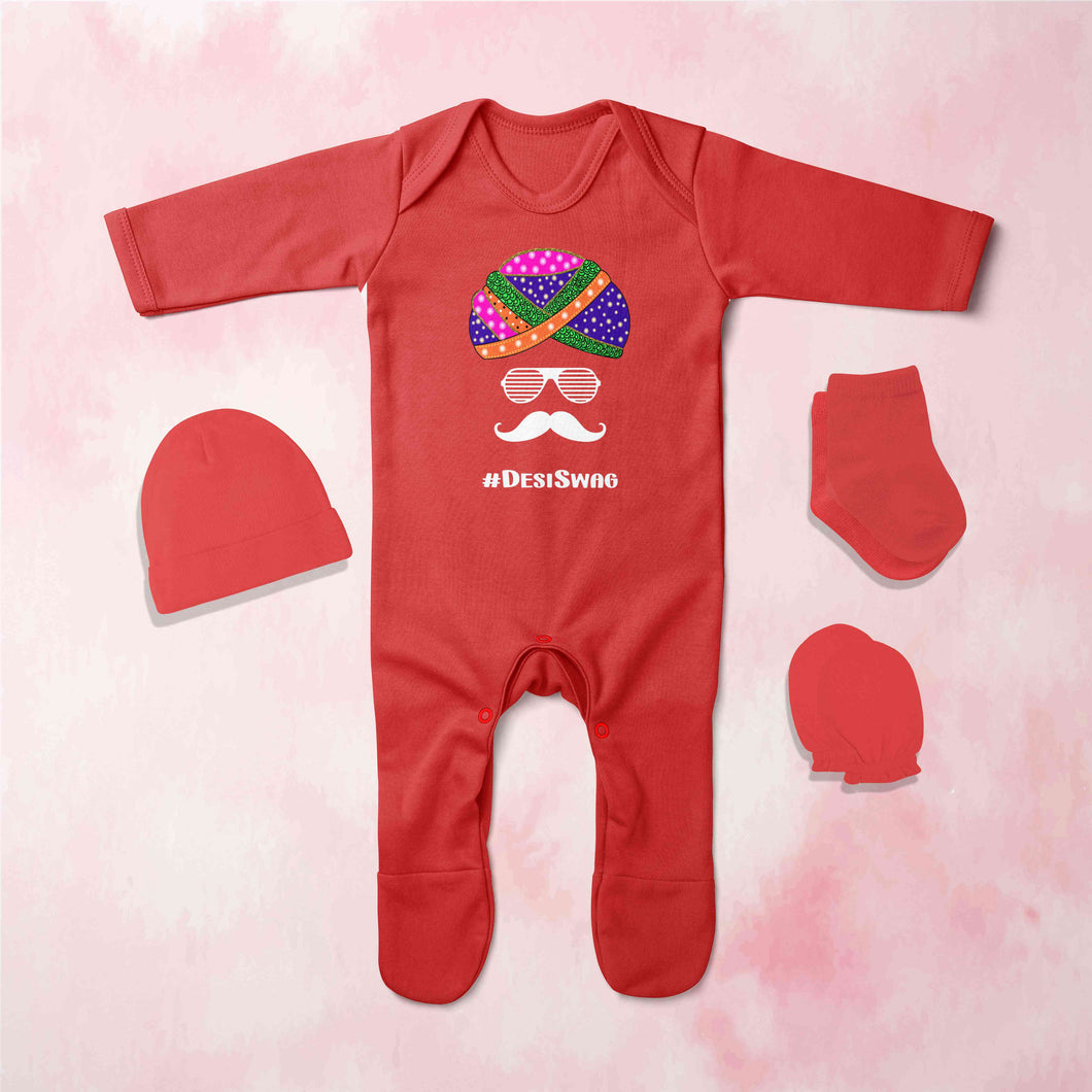 Desi Swag Navratri Jumpsuit with Cap, Mittens and Booties Romper Set for Baby Boy - KidsFashionVilla