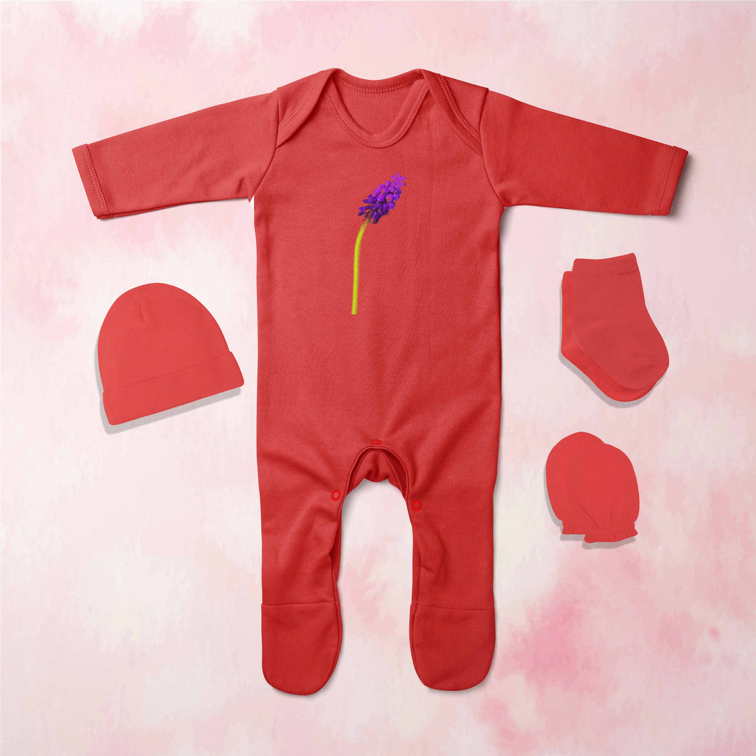 Lavendar Sprg Minimal Jumpsuit with Cap, Mittens and Booties Romper Set for Baby Boy - KidsFashionVilla