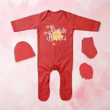 Load image into Gallery viewer, Rang De Basanti Holi Jumpsuit with Cap, Mittens and Booties Romper Set for Baby Boy - KidsFashionVilla
