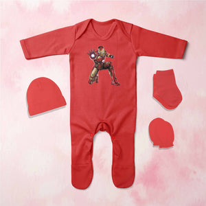 Superhero Cartoon Jumpsuit with Cap, Mittens and Booties Romper Set for Baby Girl - KidsFashionVilla