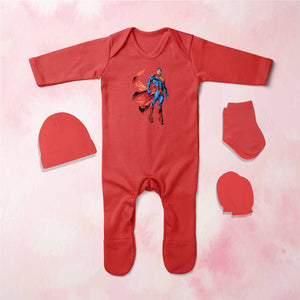 Cute Superhero Cartoon Jumpsuit with Cap, Mittens and Booties Romper Set for Baby Boy - KidsFashionVilla
