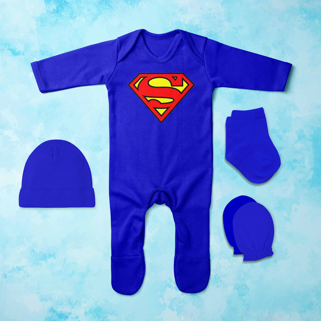 Iconic Superhero Cartoon Jumpsuit with Cap, Mittens and Booties Romper Set for Baby Boy - KidsFashionVilla