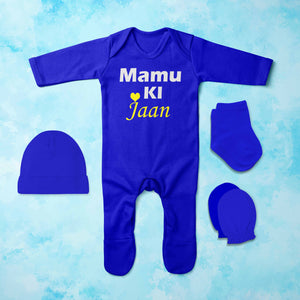 Mamu Ki Jaan Jumpsuit with Cap, Mittens and Booties Romper Set for Baby Boy - KidsFashionVilla