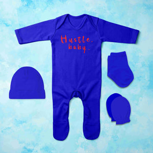 Hustle Baby Jumpsuit with Cap, Mittens and Booties Romper Set for Baby Girl - KidsFashionVilla