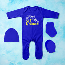 Load image into Gallery viewer, First Christmas Jumpsuit with Cap, Mittens and Booties Romper Set for Baby Boy - KidsFashionVilla

