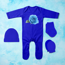 Load image into Gallery viewer, Blue Rose Minimal Jumpsuit with Cap, Mittens and Booties Romper Set for Baby Boy - KidsFashionVilla
