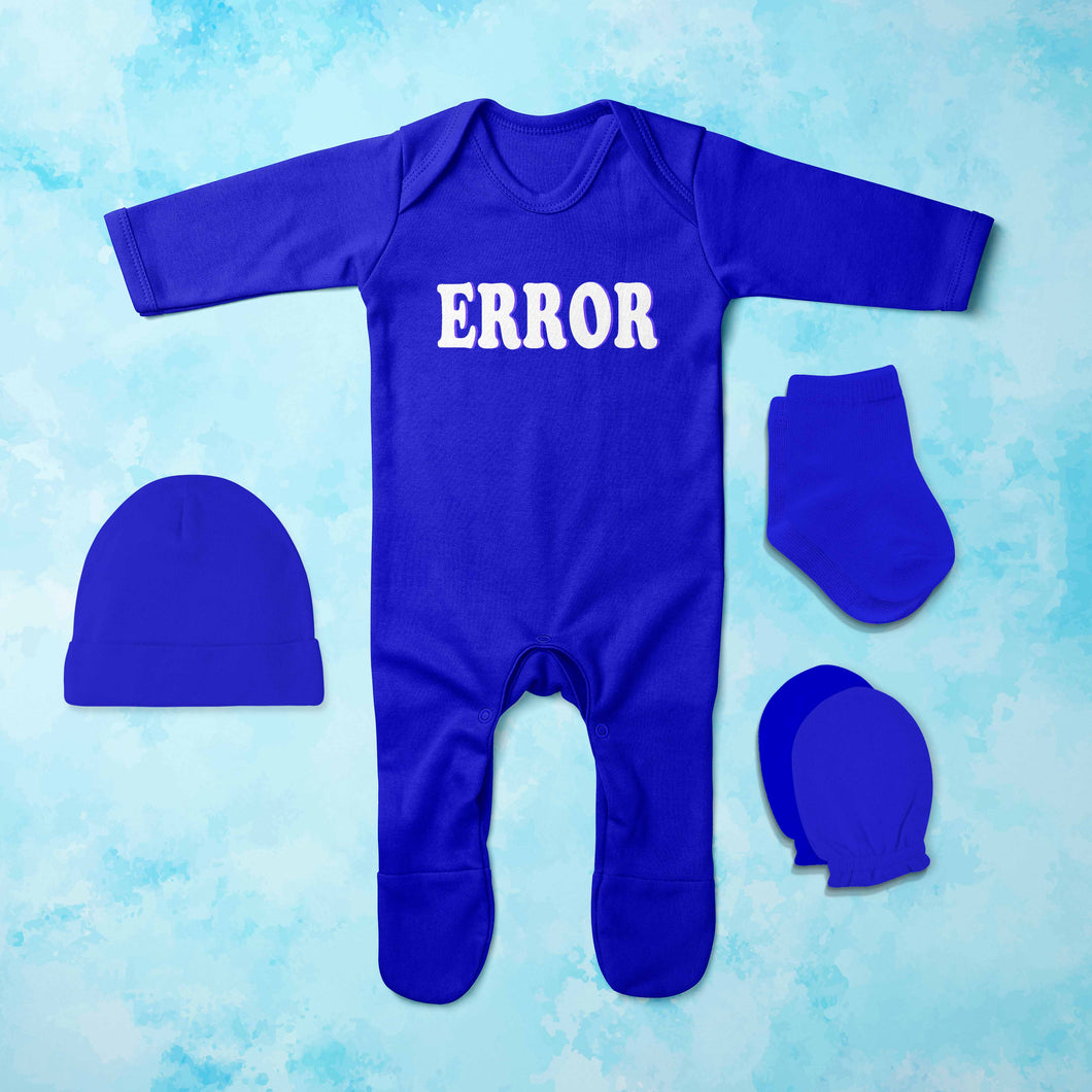 Error Minimal Jumpsuit with Cap, Mittens and Booties Romper Set for Baby Boy - KidsFashionVilla