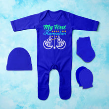 Load image into Gallery viewer, My First Ramadan Jumpsuit with Cap, Mittens and Booties Romper Set for Baby Boy - KidsFashionVilla
