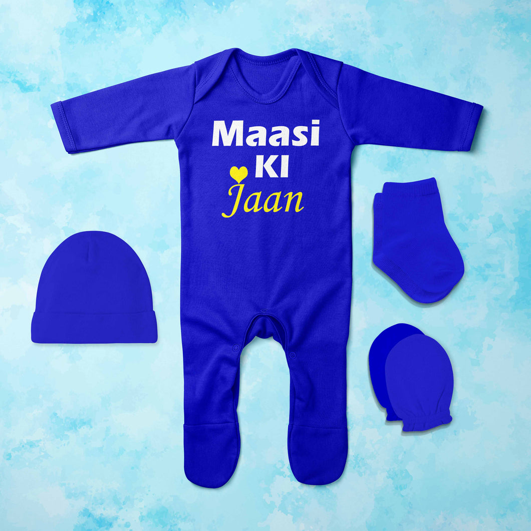 Maasi Ki Jaan Jumpsuit with Cap, Mittens and Booties Romper Set for Baby Boy - KidsFashionVilla