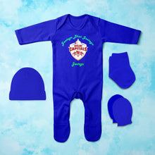 Load image into Gallery viewer, IPL Delhi Capitals Jeetega Bhai Jeetega DC Jeetega Jumpsuit with Cap, Mittens and Booties Romper Set for Baby Boy - KidsFashionVilla
