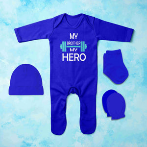 My Brother My Hero Jumpsuit with Cap, Mittens and Booties Romper Set for Baby Boy - KidsFashionVilla