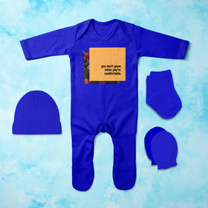 You Dont Grow Minimal Jumpsuit with Cap, Mittens and Booties Romper Set for Baby Boy - KidsFashionVilla