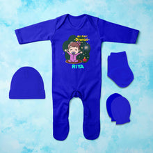 Load image into Gallery viewer, Custom Name My First Diwali Jumpsuit with Cap, Mittens and Booties Romper Set for Baby Girl - KidsFashionVilla
