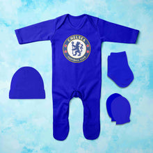 Load image into Gallery viewer, Chelsea Fc Logo Jumpsuit with Cap, Mittens and Booties Romper Set for Baby Girl - KidsFashionVilla

