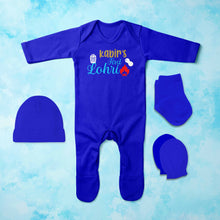 Load image into Gallery viewer, Custom Baby Name First Lohri Jumpsuit with Cap, Mittens and Booties Romper Set for Baby Boy - KidsFashionVilla
