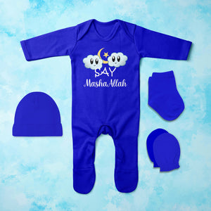 Say MashAllah Jumpsuit with Cap, Mittens and Booties Romper Set for Baby Girl - KidsFashionVilla