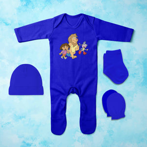 Cute Friends Cartoon Jumpsuit with Cap, Mittens and Booties Romper Set for Baby Girl - KidsFashionVilla