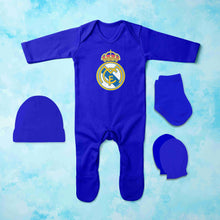 Load image into Gallery viewer, Real Madrid Logo Jumpsuit with Cap, Mittens and Booties Romper Set for Baby Boy - KidsFashionVilla

