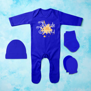 Rang De Basanti Holi Jumpsuit with Cap, Mittens and Booties Romper Set for Baby Boy - KidsFashionVilla