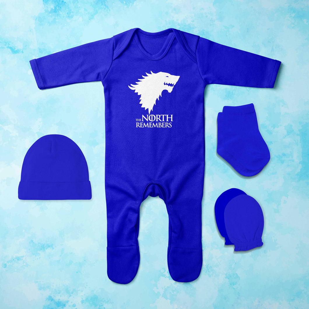 The North Remembers Web Series Jumpsuit with Cap, Mittens and Booties Romper Set for Baby Boy - KidsFashionVilla