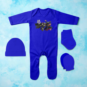 Friends Superhero Cartoon Jumpsuit with Cap, Mittens and Booties Romper Set for Baby Boy - KidsFashionVilla