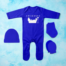 Load image into Gallery viewer, F.R.I.E.N.D.S Friends Web Series Jumpsuit with Cap, Mittens and Booties Romper Set for Baby Boy - KidsFashionVilla
