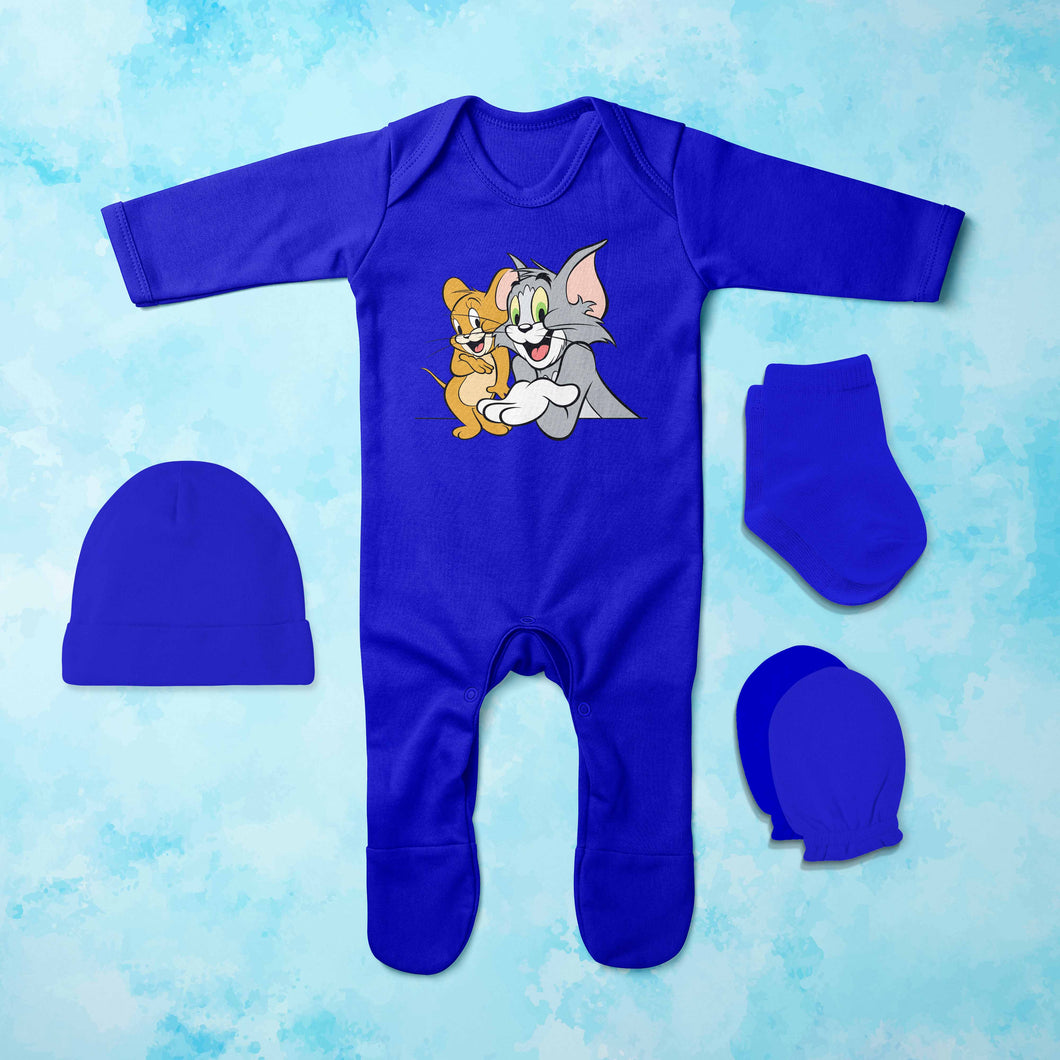 Cute Friends Cartoon Jumpsuit with Cap, Mittens and Booties Romper Set for Baby Boy - KidsFashionVilla